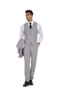 Bild in Galerie-Betrachter laden, Beige Grey Retro Linen Beach Wedding Summer 3 Pieces Men Suits
