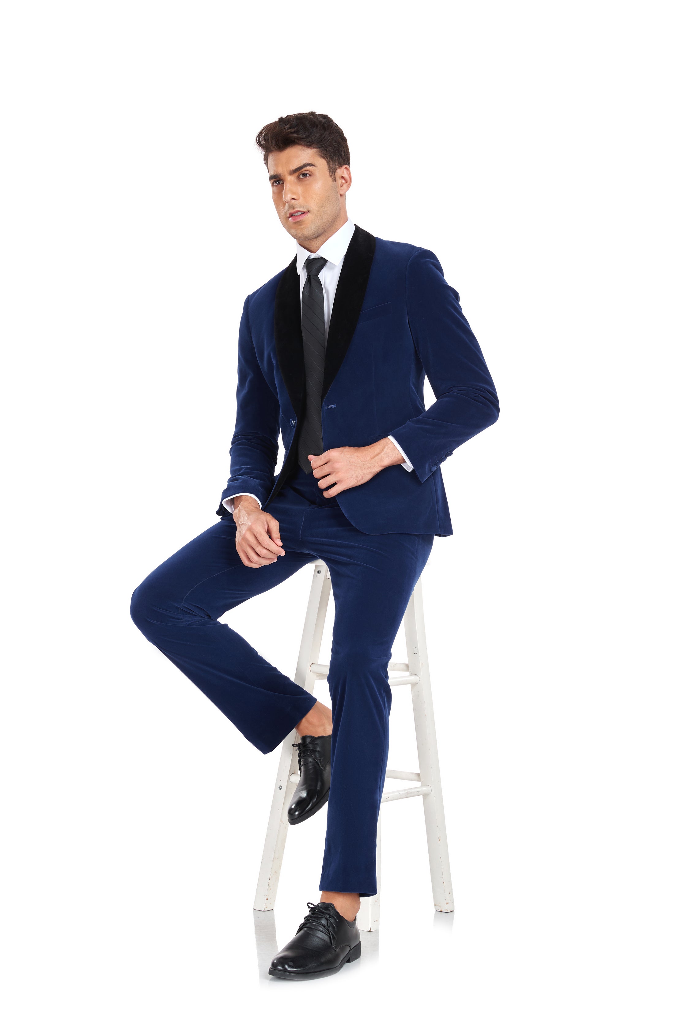 Royal Blue Velvet 2 Piece Men's Formal Suits With Jacket Pants