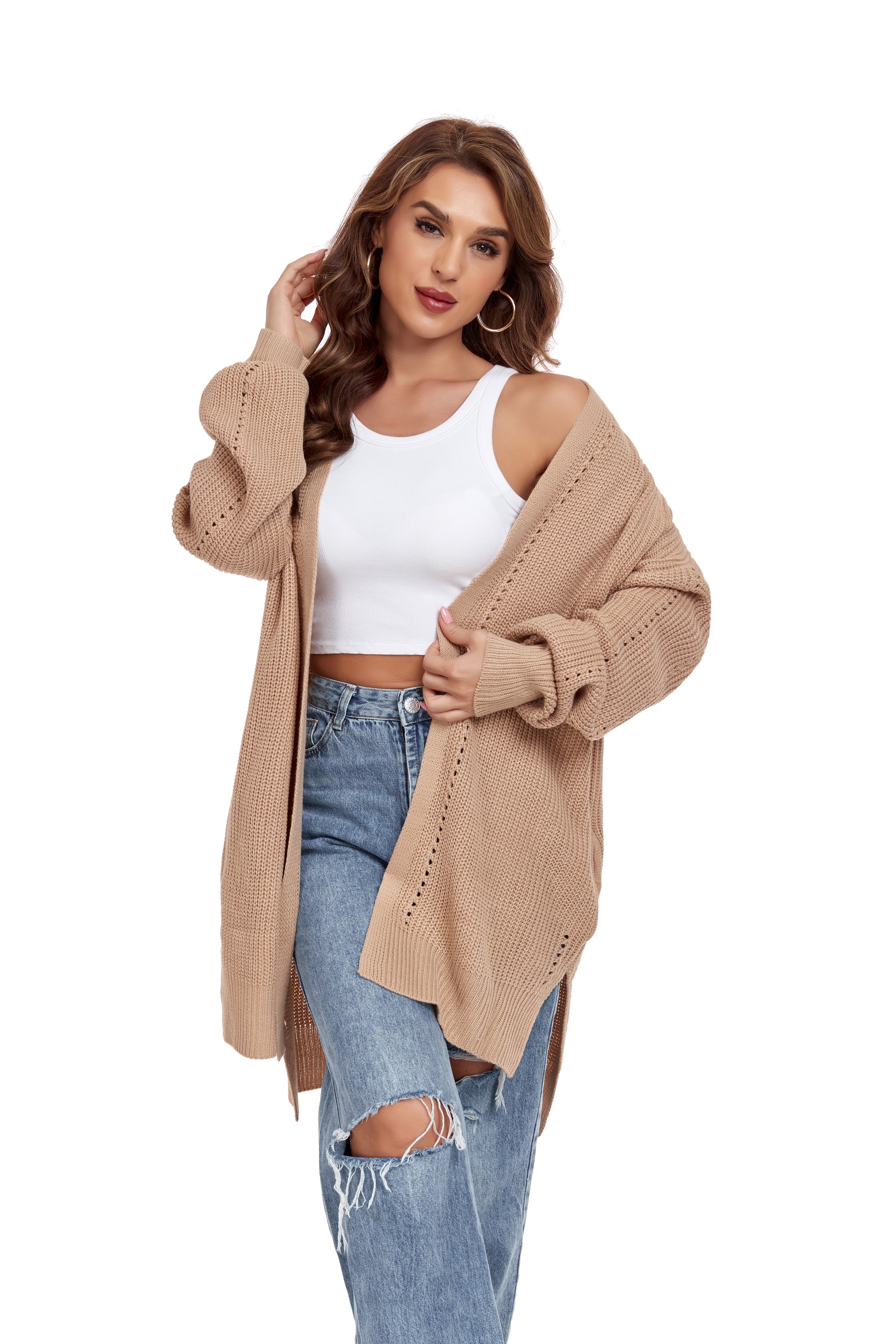 Khaki Long Sleeve Front Cardigan