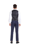 Charger l'image dans la visionneuse de la galerie, Navy Plaid Men's 3 Piece Slim Fit Suit Set Double Breasted Blazer Vest Pants for Party, Wedding and Business
