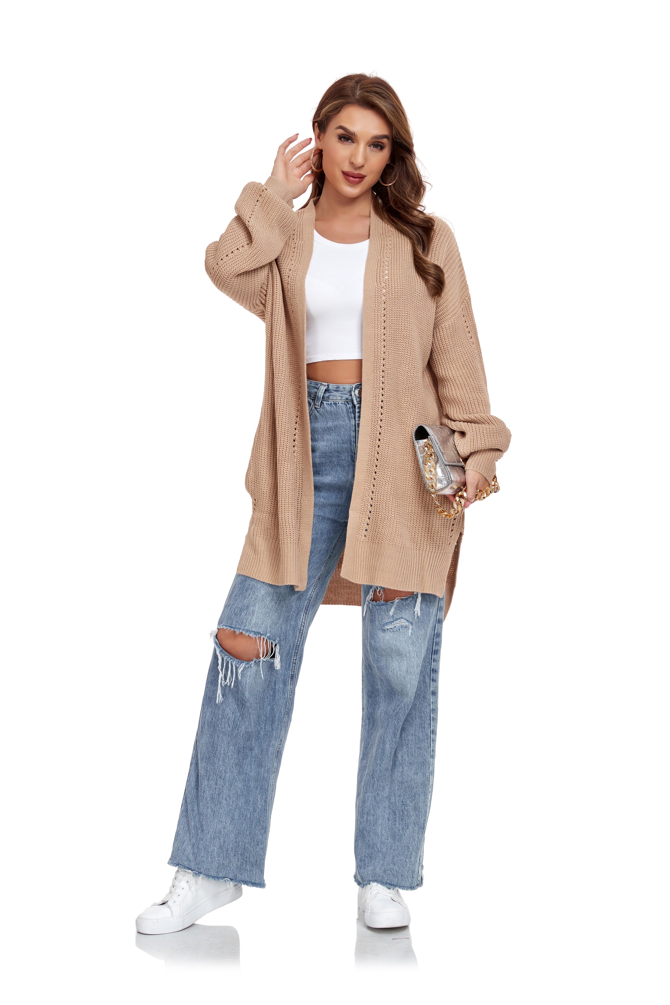 Khaki Long Sleeve Front Cardigan