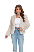 Cargar la imagen en la vista de la galería, Beige Winter Coats Fleece Cropped Jacket
