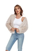 Cargar la imagen en la vista de la galería, Beige Winter Coats Fleece Cropped Jacket
