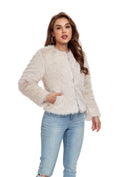 Cargar la imagen en la vista de la galería, Beige Winter Coats Fleece Cropped Jacket
