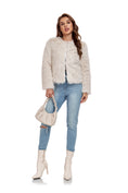 Cargar la imagen en la vista de la galería, Beige Winter Coats Fleece Cropped Jacket
