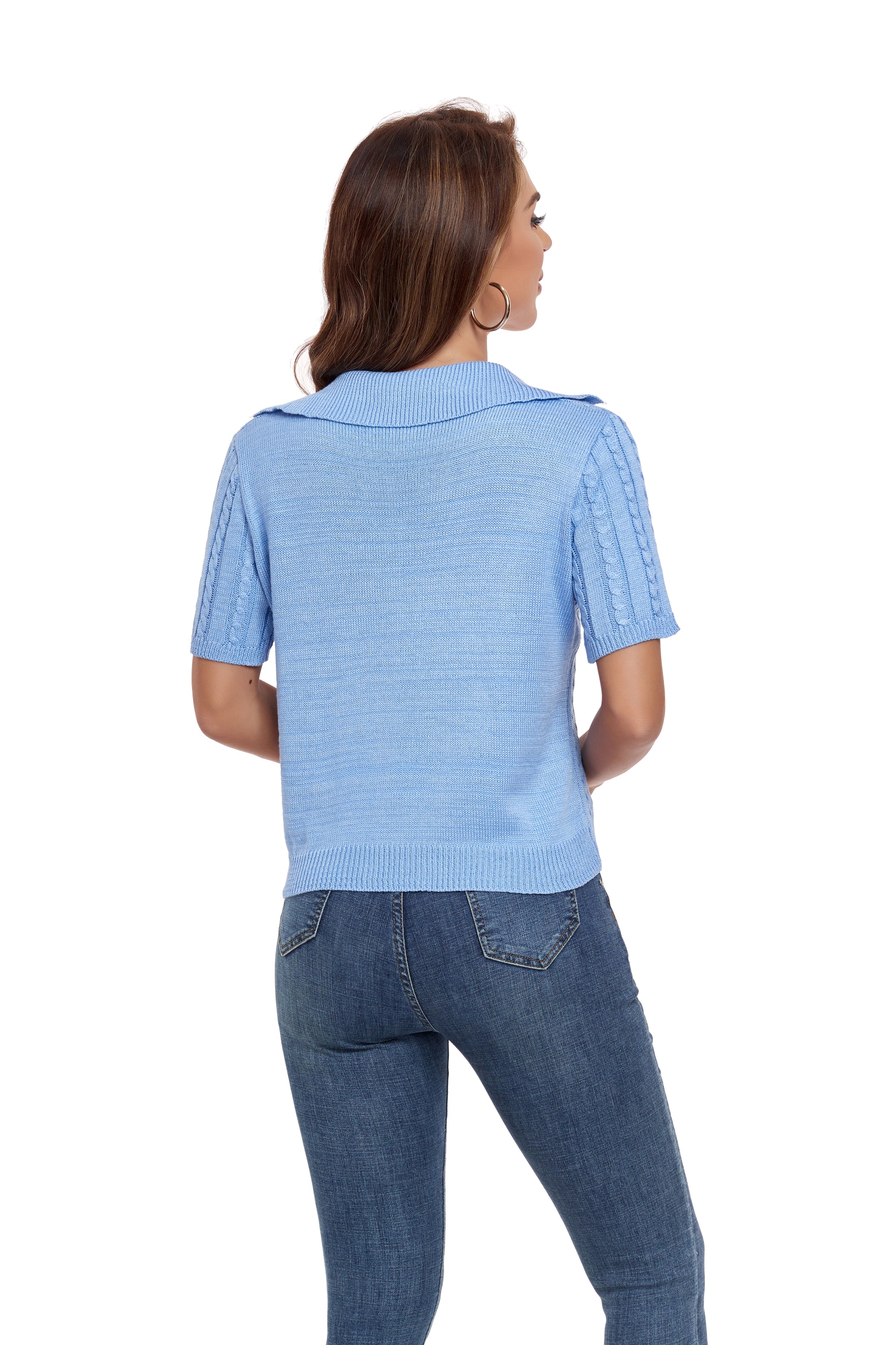 Blue Short Sleeve Collared Sweater