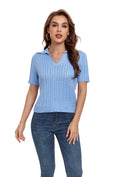 Cargar la imagen en la vista de la galería, Blue Short Sleeve Collared Sweater
