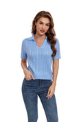 Cargar la imagen en la vista de la galería, Blue Short Sleeve Collared Sweater
