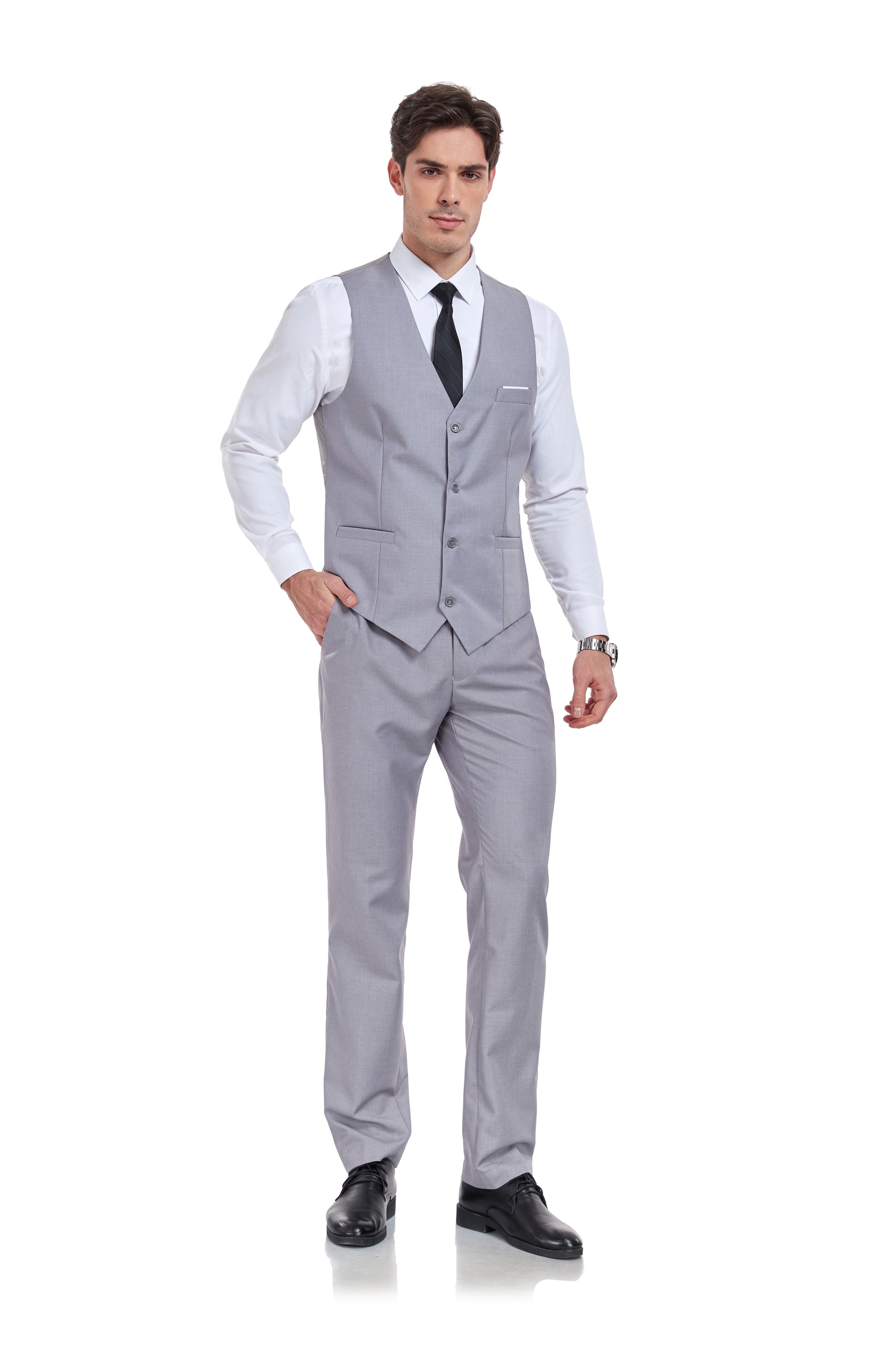 Men's Suits 2 Pieces Vest+Pants Set V-Neck Casual Waistcoat Suit