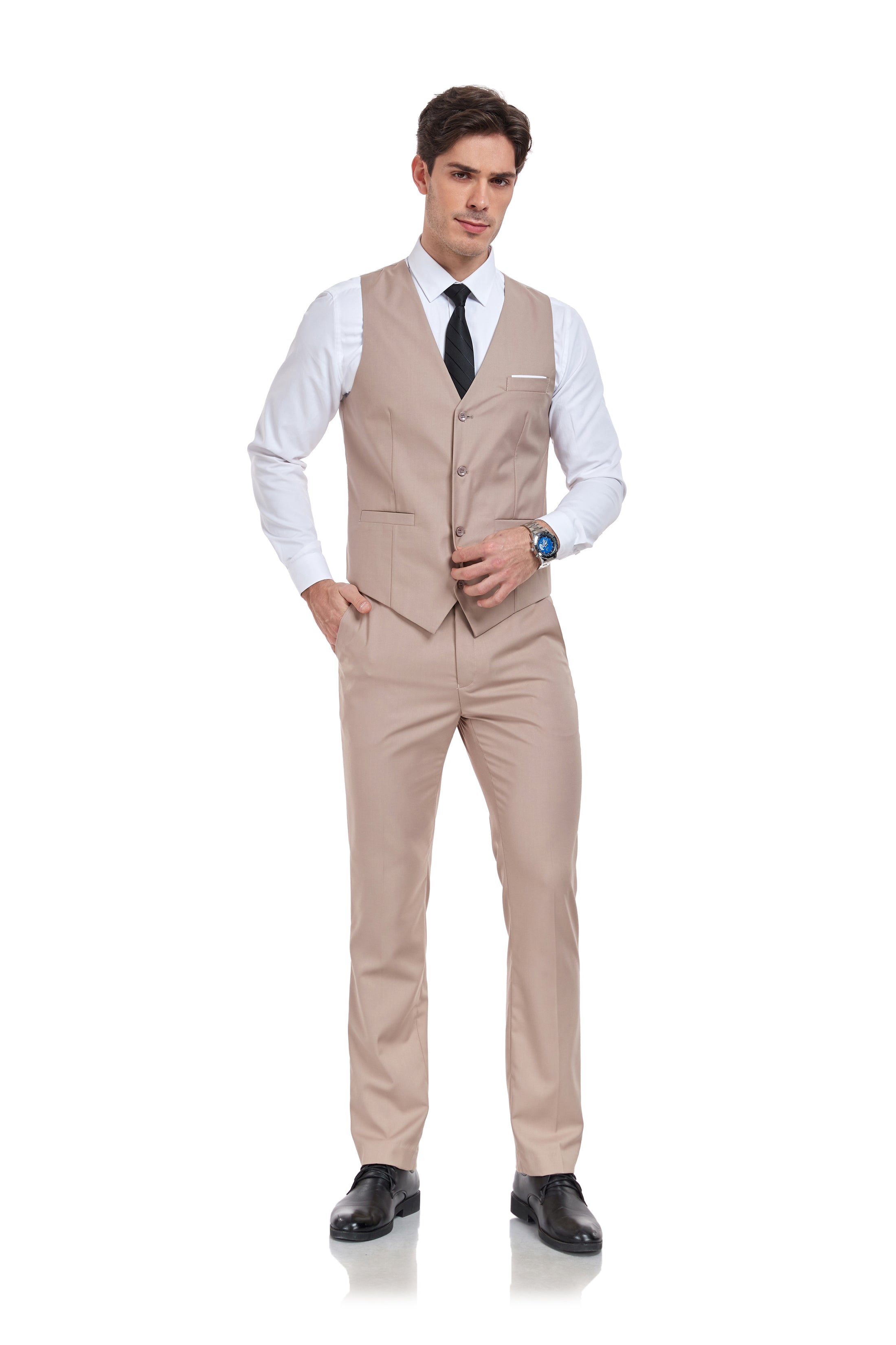 Men's Suits 2 Pieces Vest+Pants Set V-Neck Casual Waistcoat Suit