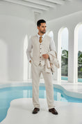 Cargar la imagen en la vista de la galería, Beige Linen Beach Wedding Men Summer Suits (MORE CHOICE+)🔥
