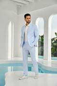 Charger l'image dans la visionneuse de la galerie, Seersucker Striped Blazer Pants 2 Piece Men's Summer Suit
