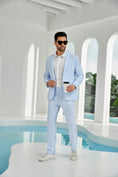 Charger l'image dans la visionneuse de la galerie, Seersucker Striped Blazer Pants 2 Piece Men's Summer Suit
