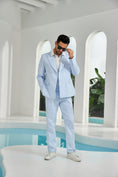 Load image into Gallery viewer, Seersucker Double Breasted Blazer Pants 2 Piece Men's Summer Suit
