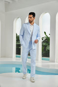 Load image into Gallery viewer, Seersucker Double Breasted Blazer Pants 2 Piece Men's Summer Suit
