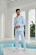 Load image into Gallery viewer, Seersucker Double Breasted Blazer Pants 2 Piece Men's Summer Suit
