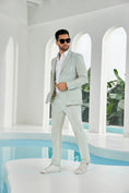 Cargar la imagen en la vista de la galería, Seersucker Striped Blazer Pants 2 Piece Men's Summer Suit
