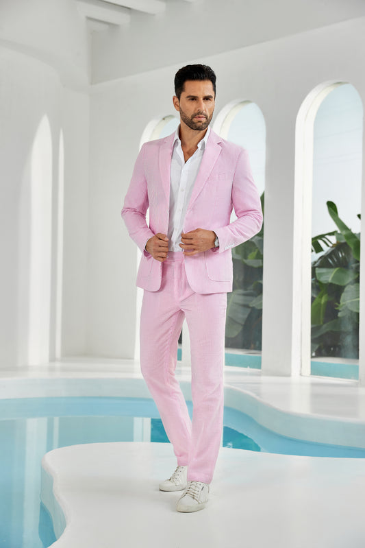 Seersucker Striped Blazer Pants 2 Piece Men's Summer Suit