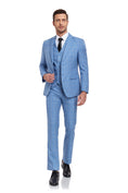 Gallery viewerに画像を読み込む, Light Blue Plaid Men's 3 Piece Slim Fit Suit Set
