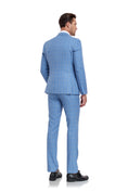 Load image into Gallery viewer, Light Blue Plaid Men's 3 Piece Slim Fit Suit Set
