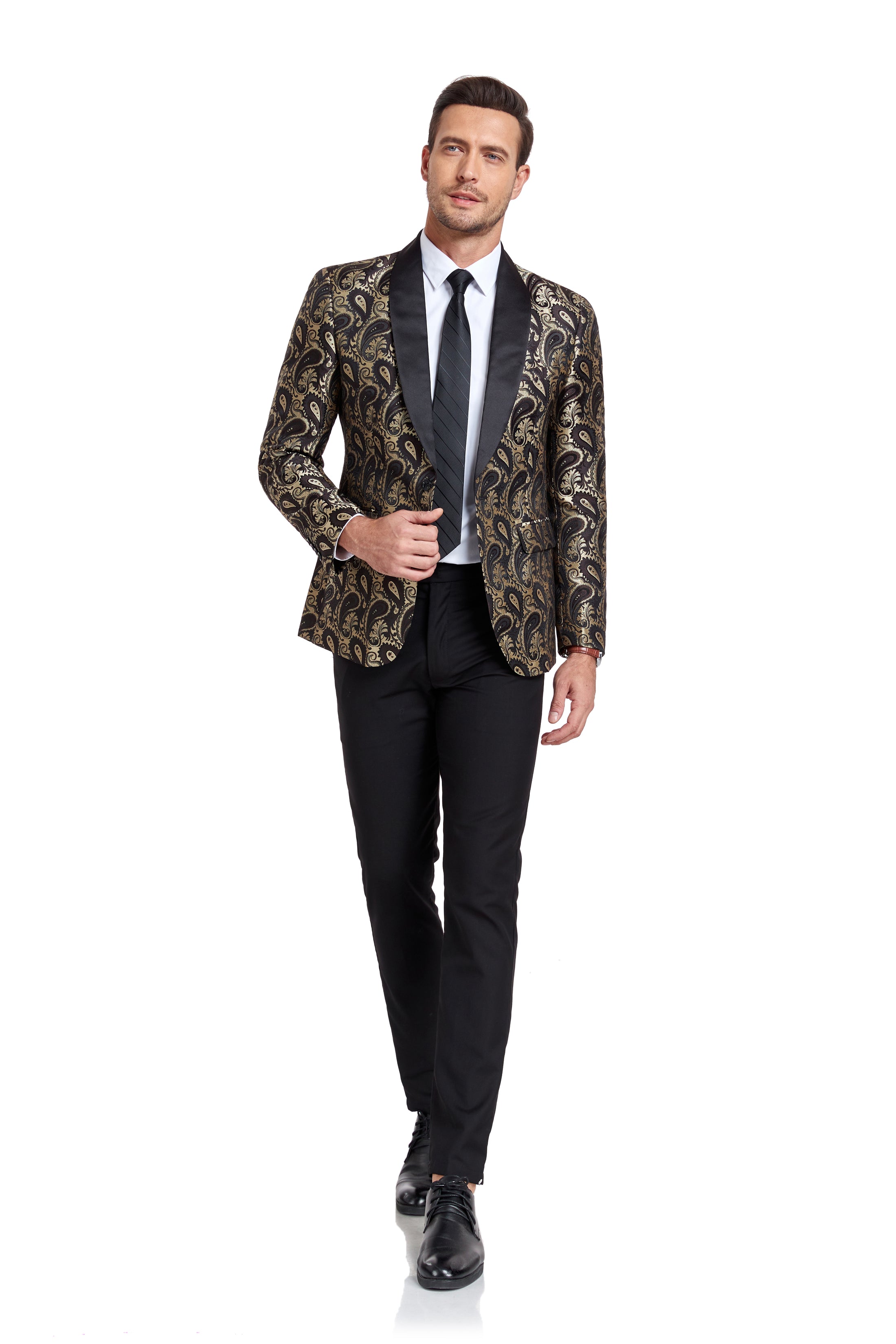 Golden Unique Patterned Men's Blazer for Party, Wedding and Business