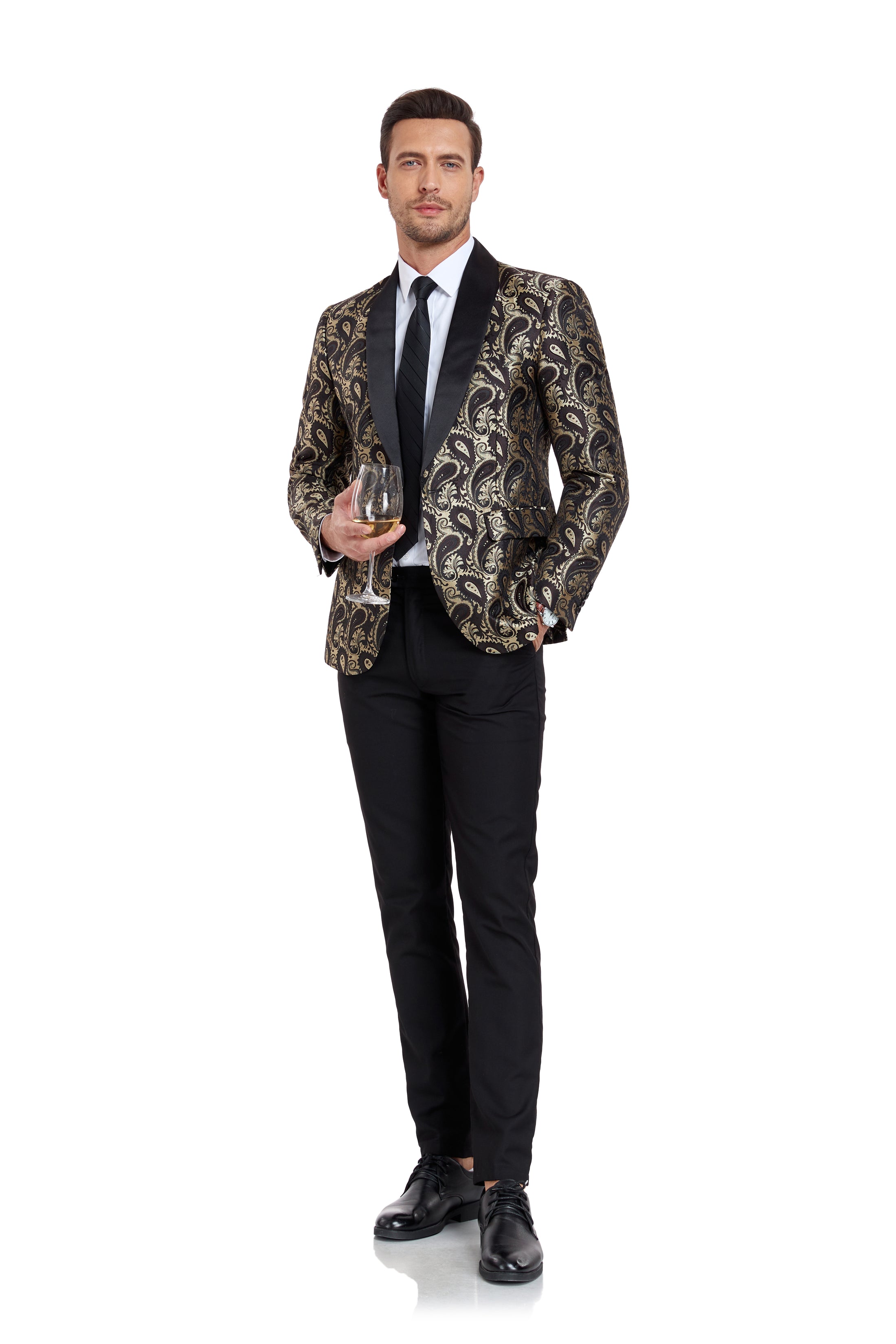 Golden Unique Patterned Men's Blazer for Party, Wedding and Business