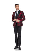 Cargar la imagen en la vista de la galería, Burgundy Unique Patterned Men's Blazer for Party, Wedding and Business
