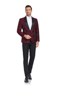 Cargar la imagen en la vista de la galería, Burgundy Unique Patterned Men's Blazer for Party, Wedding and Business
