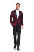 Cargar la imagen en la vista de la galería, Burgundy Unique Patterned Men's Blazer for Party, Wedding and Business
