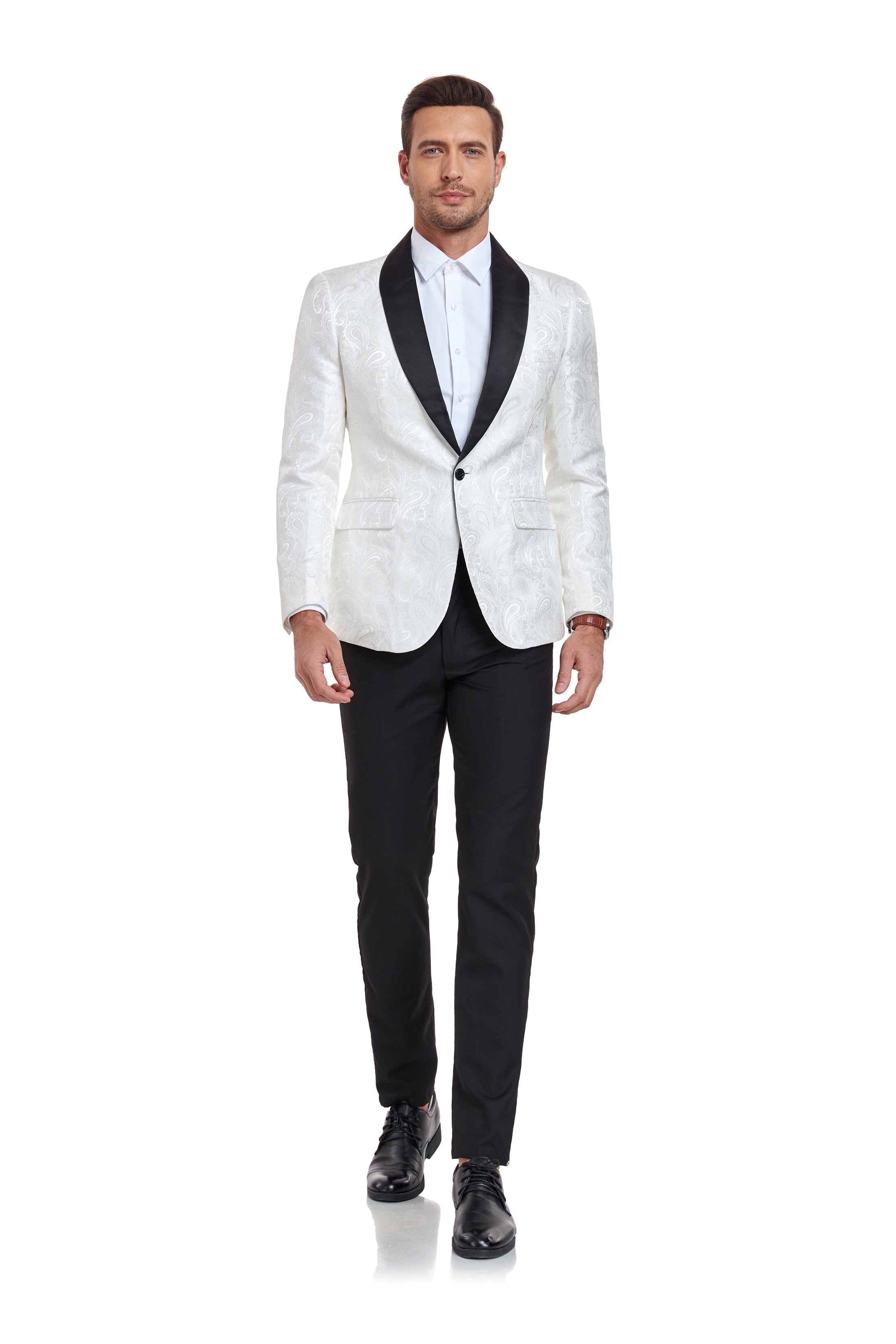 White Unique Patterned Men's Blazer for Party, Wedding and Business