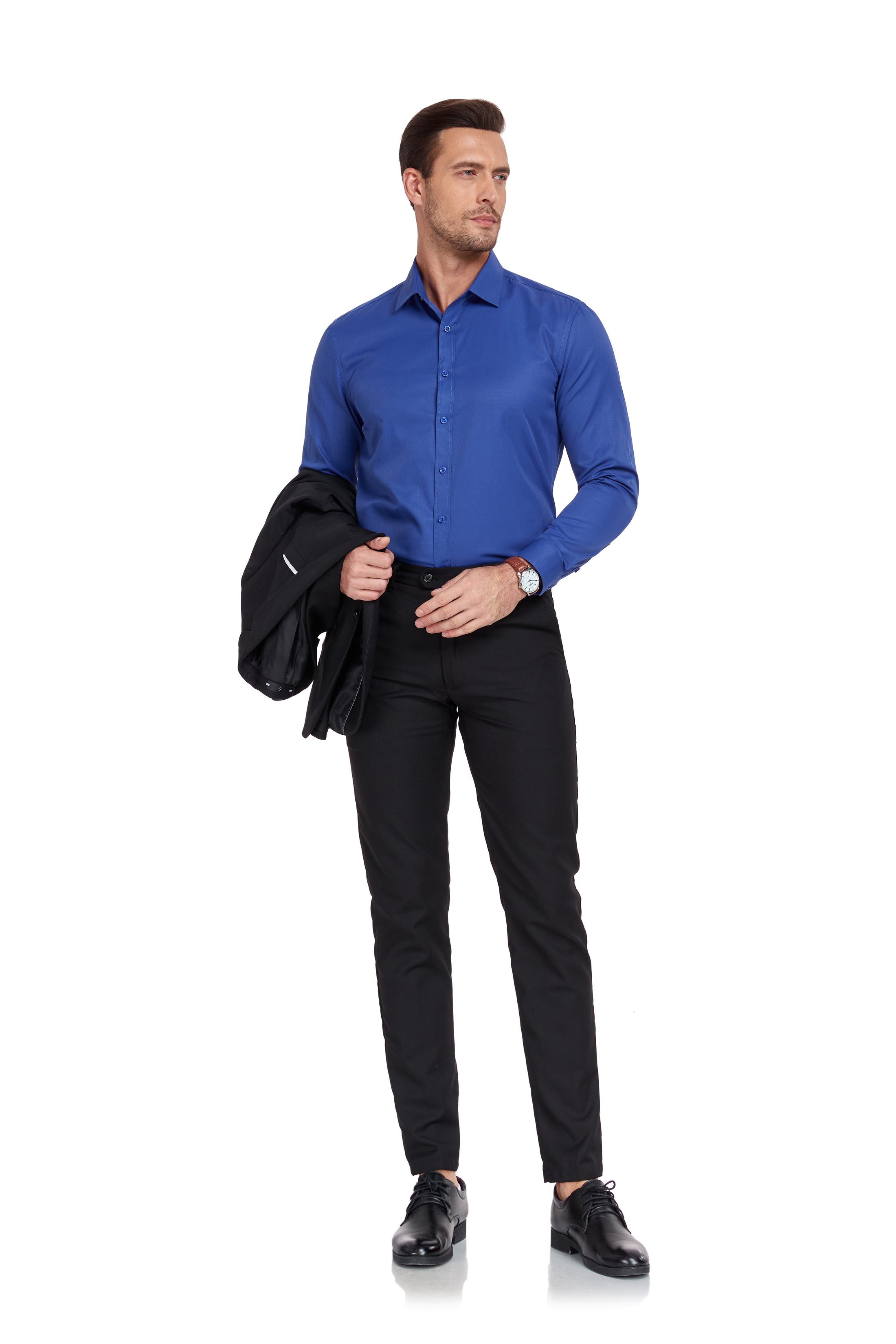 Blue Men's Urban Stylish Casual Business Slim Fit Long Sleeve Button Up Dress Shirt