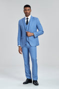 Charger l'image dans la visionneuse de la galerie, Grey Navy Light Blue Plaid Men's 3 Piece Suits
