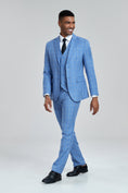 Cargar la imagen en la vista de la galería, Grey Navy Light Blue Plaid Men's 3 Piece Suits
