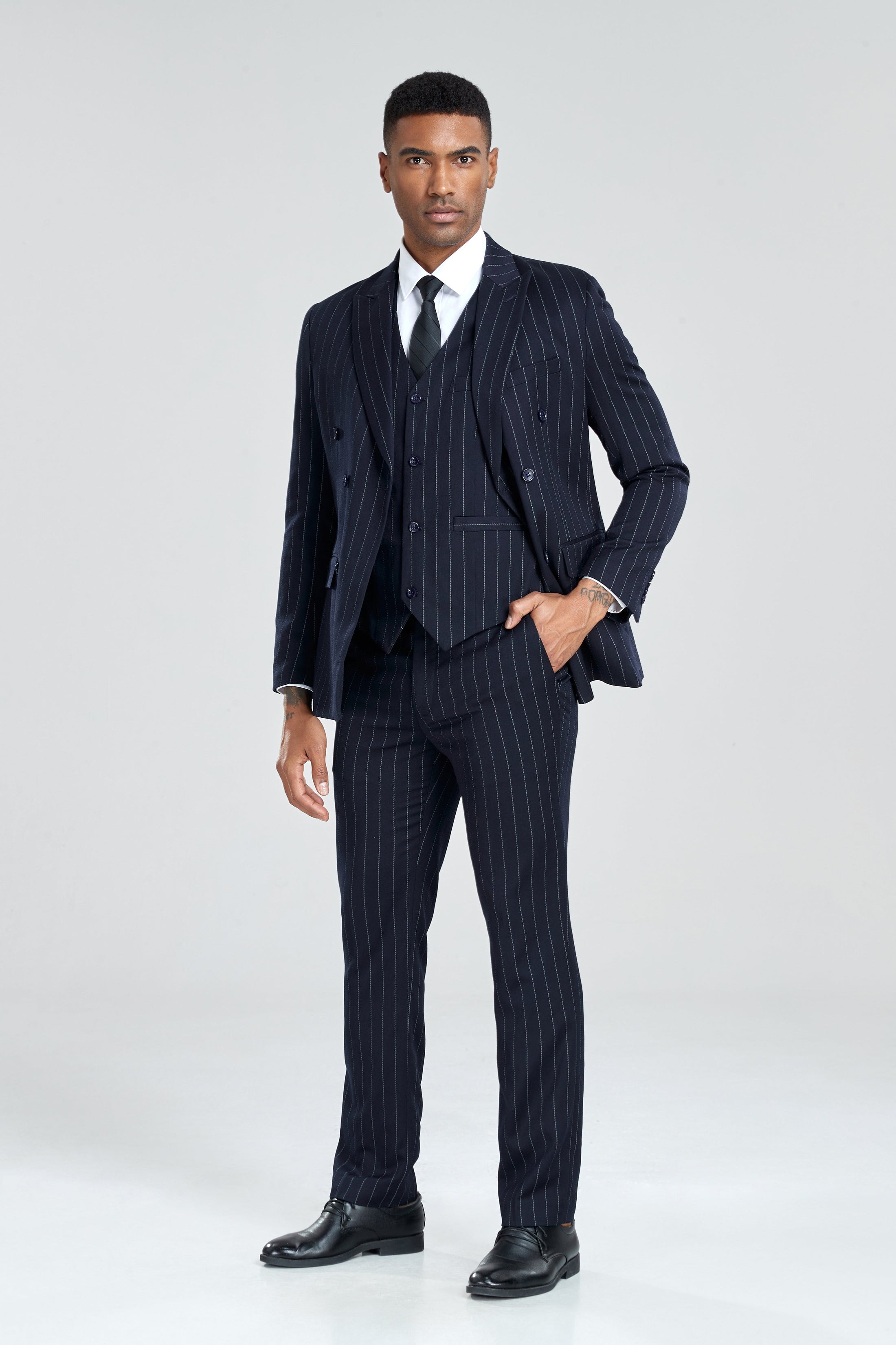 Royal Blue Stripe Men's 3 Piece Suits