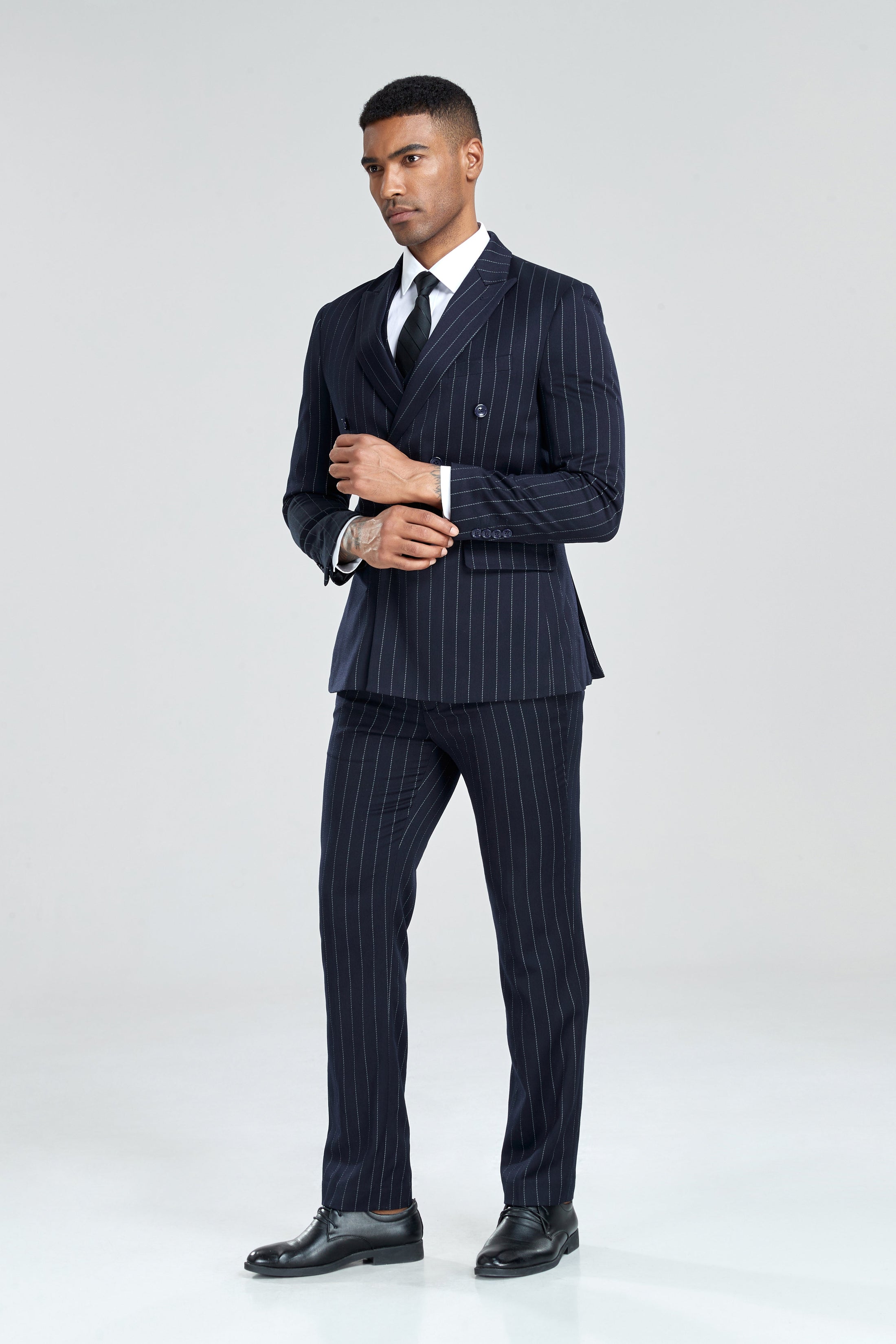 Royal Blue Stripe Men's 3 Piece Suits