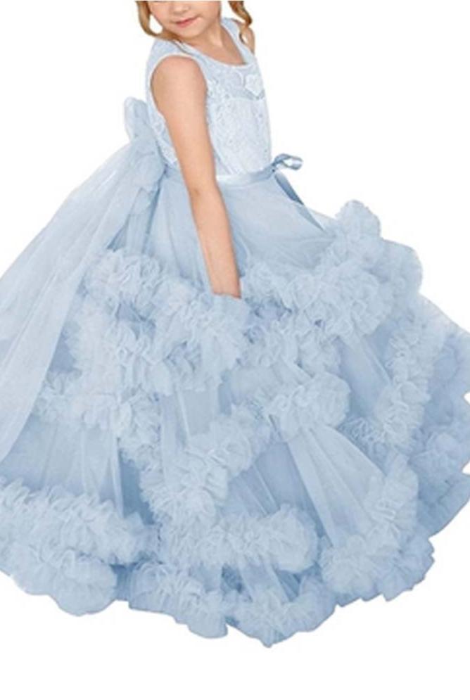 Flower Girl Dresses for Wedding Lace Puffy Pleated Tulle Pageant Princess Gown FLC00429