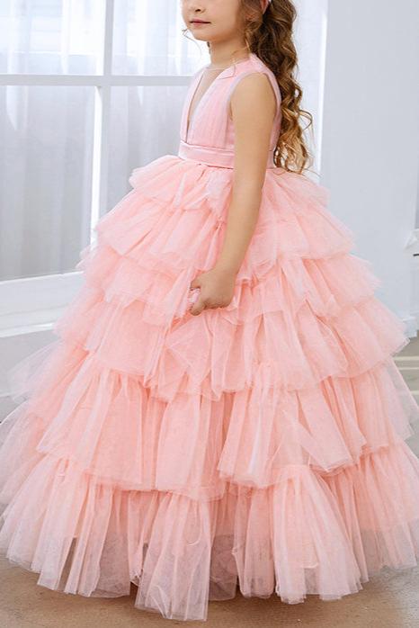 Applique Lace Tulle Flower Girl Dress for Wedding Bridesmaid Princess Pageant Party Gown FLC00427