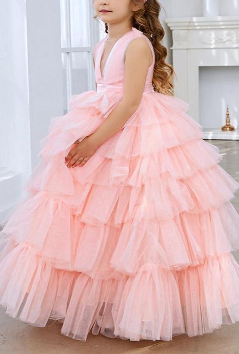 Applique Lace Tulle Flower Girl Dress for Wedding Bridesmaid Princess Pageant Party Gown FLC00427