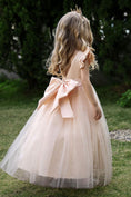 Charger l'image dans la visionneuse de la galerie, Satin Girl Dress with Pearl Tulle Cape Flower Girl Dresses for Wedding Tulle Pageant Princess Gown FLC00426
