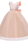 Charger l'image dans la visionneuse de la galerie, Satin Girl Dress with Pearl Tulle Cape Flower Girl Dresses for Wedding Tulle Pageant Princess Gown FLC00426
