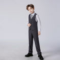 Gallery viewerに画像を読み込む, Grey Striped Slim Fit Modern 4 Piece Boy's Formal Suits With Vest+Pants+Shirt+Tie
