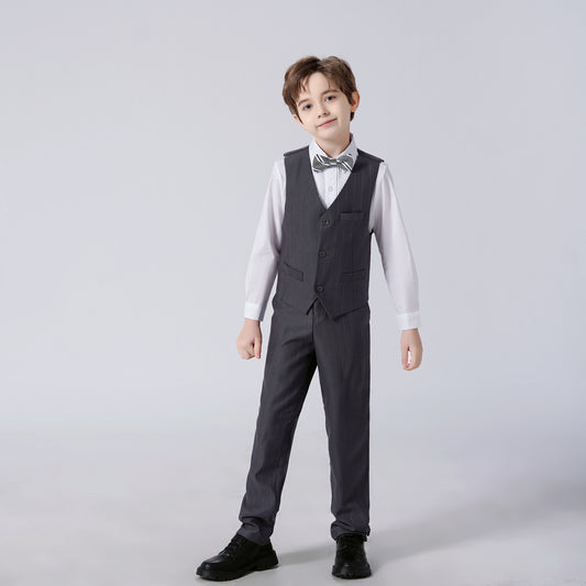 Dark Grey Striped Modern 4 Piece Boy's Formal Suits