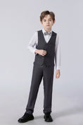 Gallery viewerに画像を読み込む, Dark Grey Striped Modern 4 Piece Boy's Formal Suits
