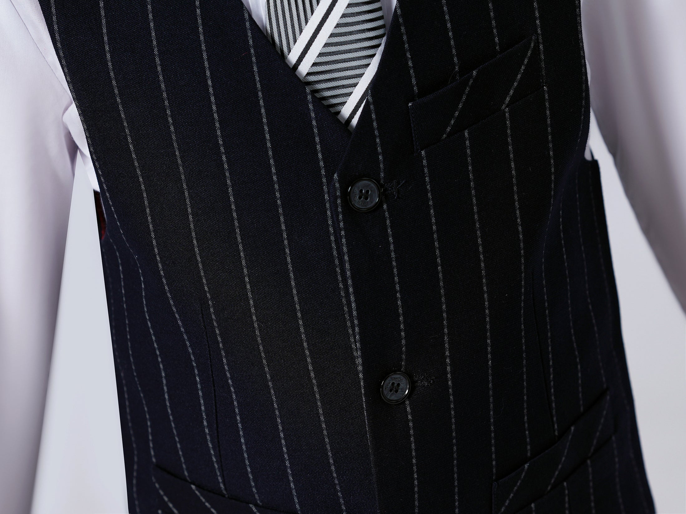 Black Striped Modern 4 Piece Boy's Formal Suits