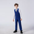 Charger l'image dans la visionneuse de la galerie, Royal Blue Striped Slim Fit Modern 4 Piece Boy's Formal Suits With Vest+Pants+Shirt+Tie
