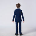 Cargar la imagen en la vista de la galería, Blue Plaid Elegant Formal 4 Piece Boys Suits With Jacket+Pants+Shirt+Tie
