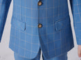 Cargar la imagen en la vista de la galería, Light Blue Plaid Elegant Formal 4 Piece Boys Suits With Jacket+Pants+Shirt+Tie
