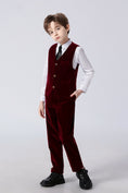 Charger l'image dans la visionneuse de la galerie, Burgundy Velvet 5 Piece Boy's Formal Boys Suits
