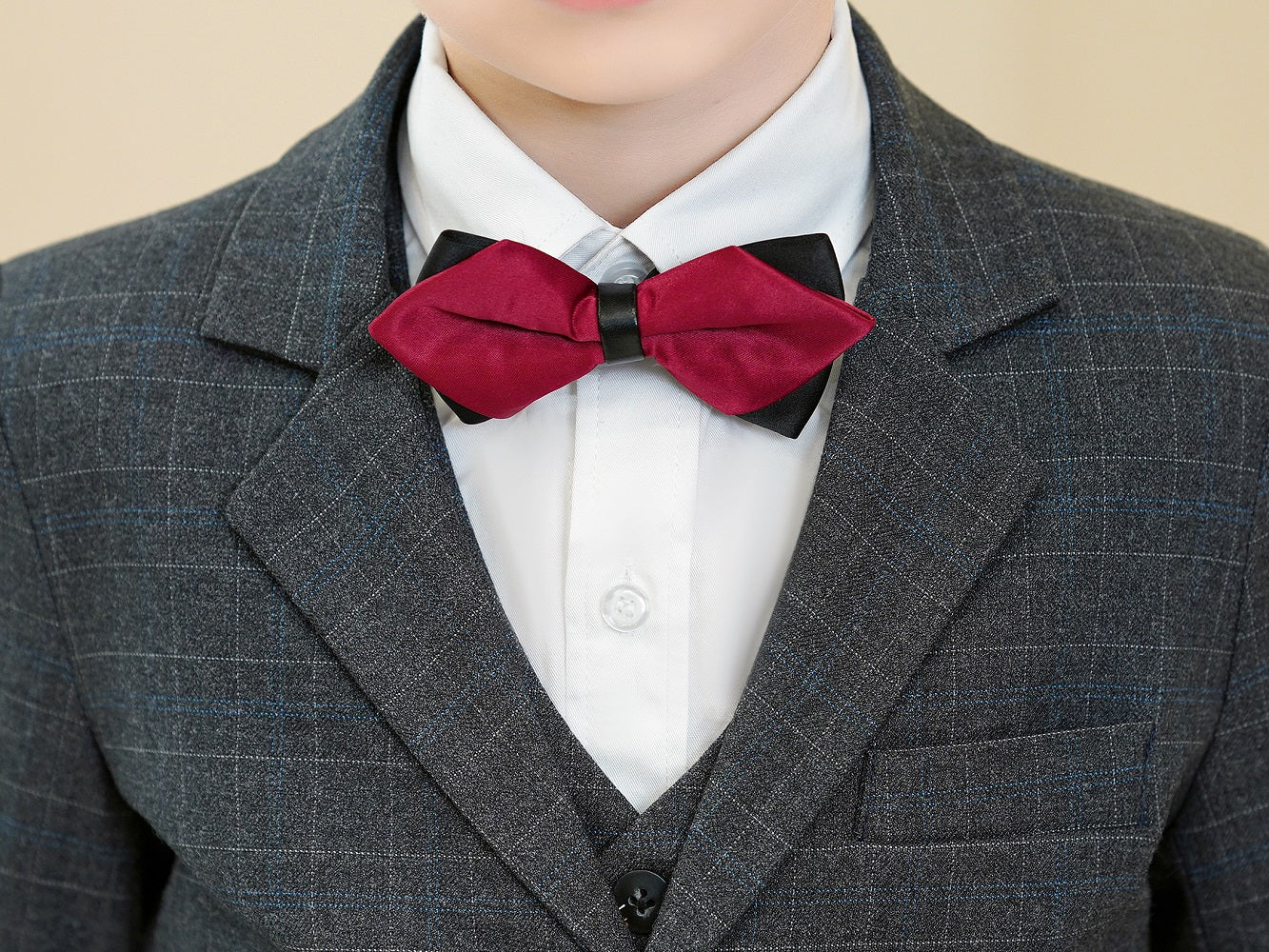 Black Plaid Elegant 5 Piece Boys Suits