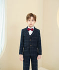 Load image into Gallery viewer, Navy Plaid Elegant 5 Piece Boys Suits
